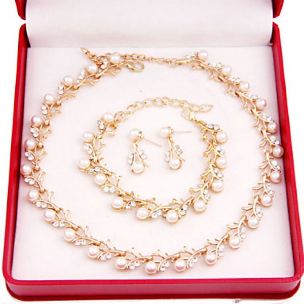 Fashion imitation pearls gilded set (necklace, earrings, bracelets)  