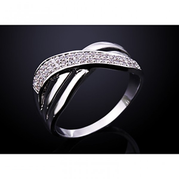 Hollow Design Cubic Zirconia 18K Gold & Platinum Contrast Plated Women Rings Lead Free Copper Ring