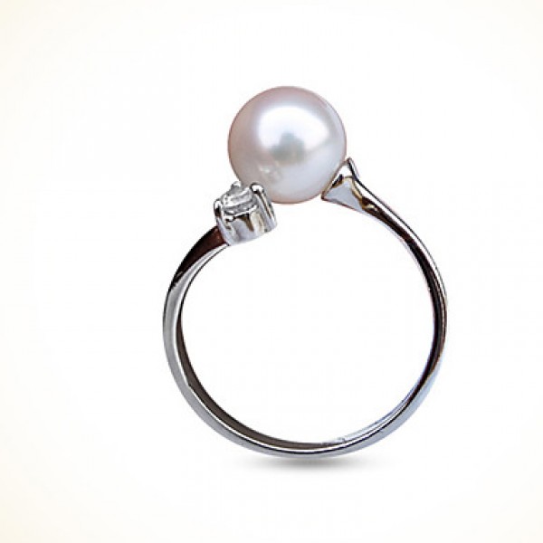 Lady's Ring Exquisite Silver Pearl Rhinestone Rings