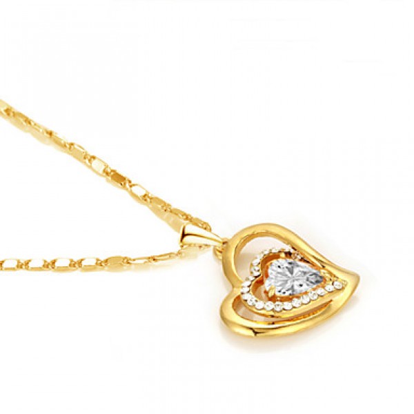 Women's 18k Yellow Gold Plated Clear Cubic Zirconia Simulated Diamond Heart Pendant Necklace Earrings Set  