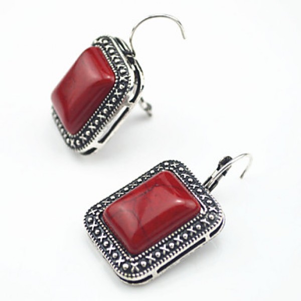 Vintage Look Antique Silver Man-made Red Square Turquoise Jewelry Set(1Set)  