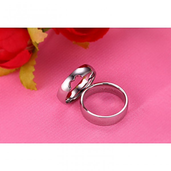 Contracted Heart Puzzle Smooth Couples Stainless Steel Ring