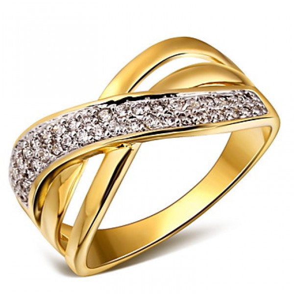 Hollow Design Cubic Zirconia 18K Gold & Platinum Contrast Plated Women Rings Lead Free Copper Ring