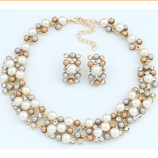 Women Vintage / Party Alloy / Rhinestone / Imitation Pearl Necklace / Earrings Jewelry Sets  