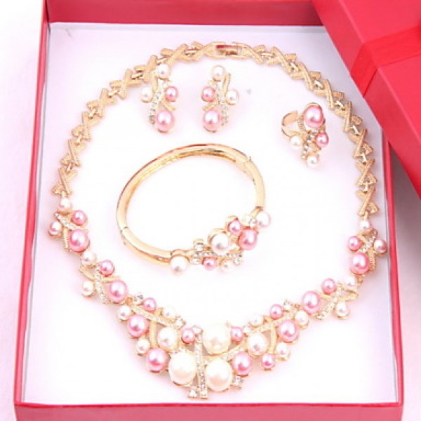 Classic Wedding Crystal Rhinestone Gold Plated (Including Necklace, Earring, Bracelet, Ring) Jewelry Sets  