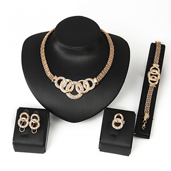 New Women Latest Fashion Alloy Rhinestone Imitation Pearl Necklace/Earrings/Bracelets/Rings Sets  