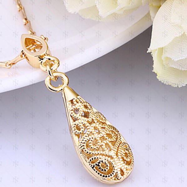 18K gold plated hollow Drop Necklace Earrings Set  