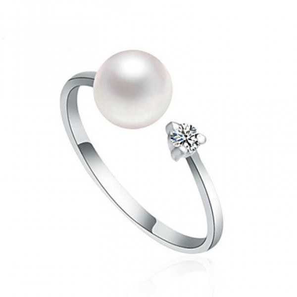 Lady's Ring Exquisite Silver Pearl Rhinestone Rings