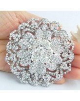 Women's Trendy Alloy Silver-tone Rhinestone Crystal Flower Wedding Bridal Brooch