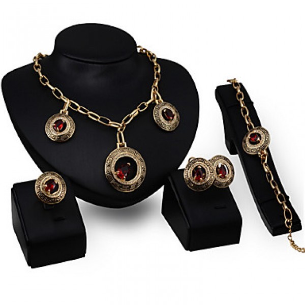 The new European retro exaggerated Necklace Earrings Bracelet Ring Set  