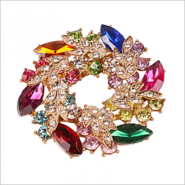  DiamonadeGold Plated Gemstone & Crystal Zirconia Colorful Brooch