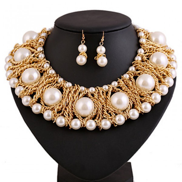 Women Latest Fashion Alloy Rhinestone Imitation Pearl Necklace/Earrings Sets  