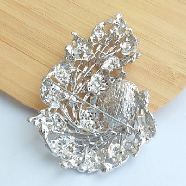 Women's Classic Alloy Silver-tone Clear Rhinestone Crystal Flower Wedding Bridal Brooch Pin