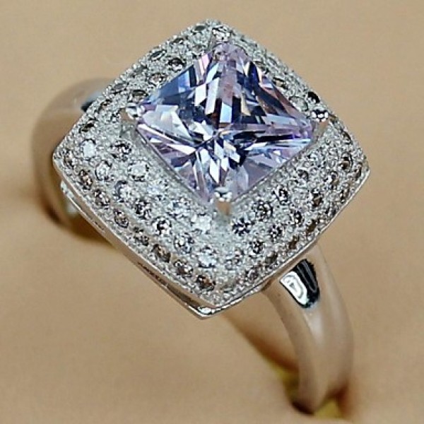 Fashion 925 Silver Plated Copper Zircon Ring