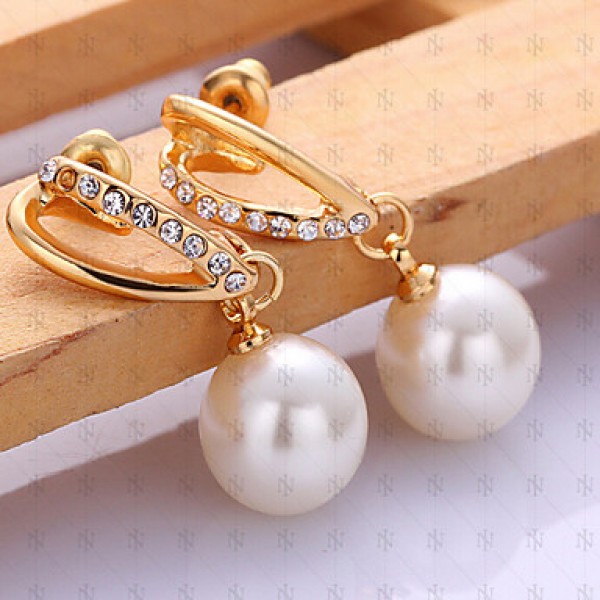 18K ladies Pearl Jewelry Necklace Earrings Set  