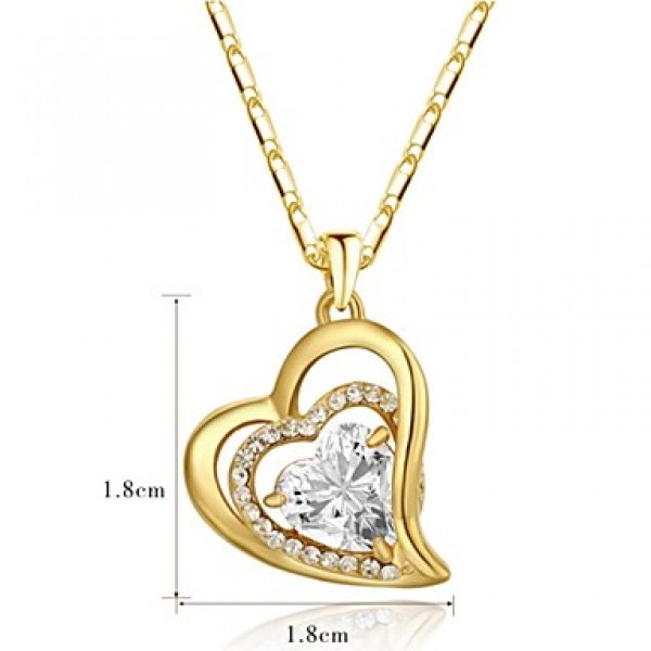 Women's 18k Yellow Gold Plated Clear Cubic Zirconia Simulated Diamond Heart Pendant Necklace Earrings Set  