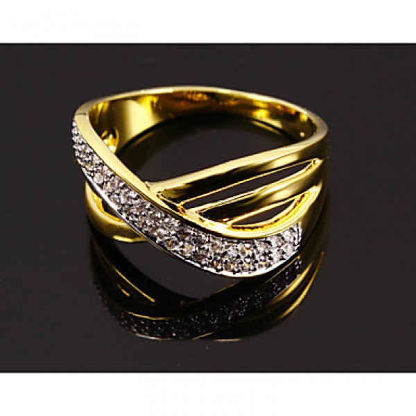 Hollow Design Cubic Zirconia 18K Gold & Platinum Contrast Plated Women Rings Lead Free Copper Ring