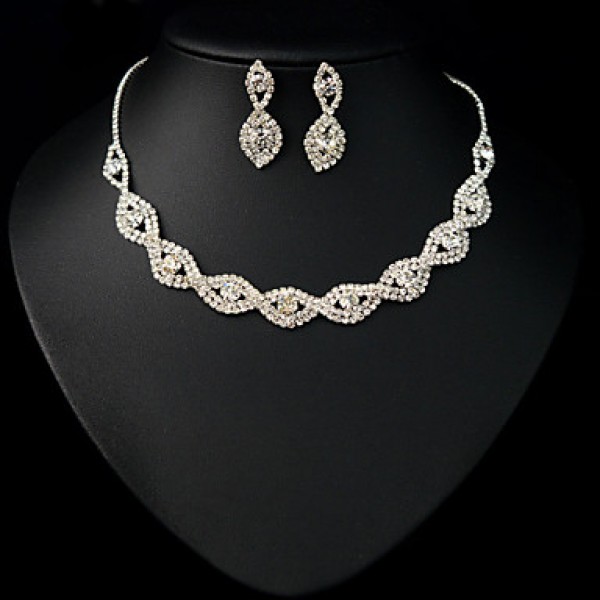 Women Latest Fashion Alloy Rhinestone Imitation Pearl Necklace/Earrings Sets  