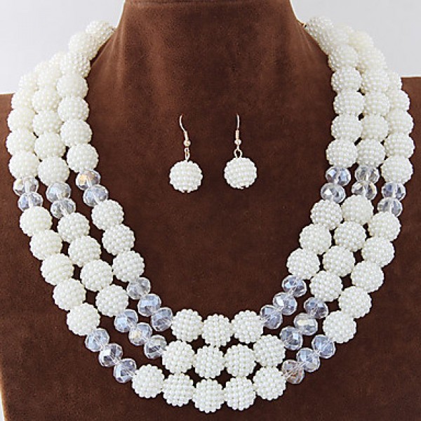 Women's Metal Trend Fashion Wild Gorgeous Imitation Pearl Ball Necklace Earrings Sets  