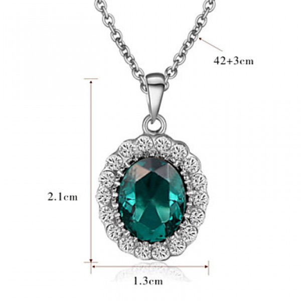 Women's Elegant Cz Diamond Jewelry 18K White Gold Pated Emerald Green Crystal Pendants Necklaces Earrings Sets  