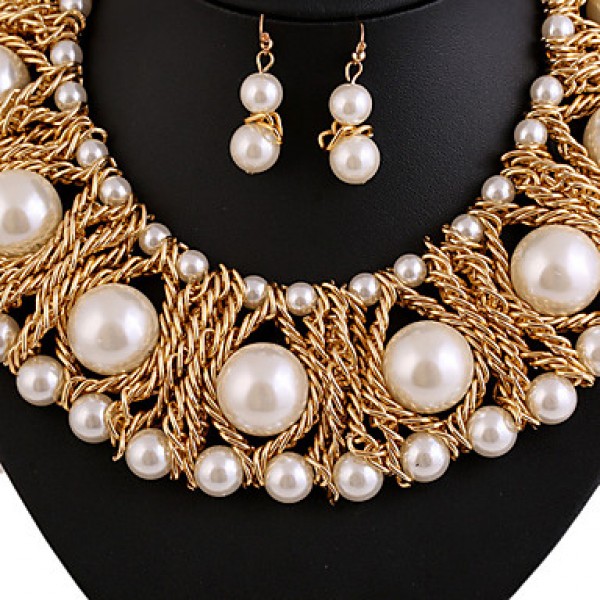 Women Latest Fashion Alloy Rhinestone Imitation Pearl Necklace/Earrings Sets  