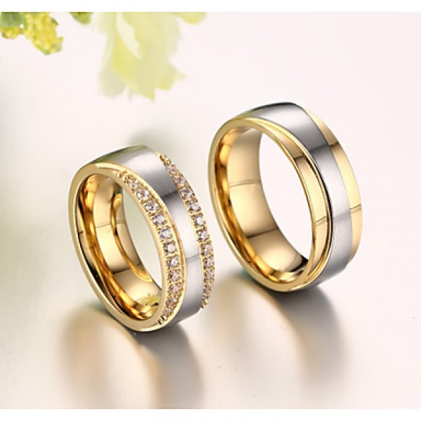 Drill Super Luxury with Zirconium Drill 18 K Gold Titanium Steel Couples Ring