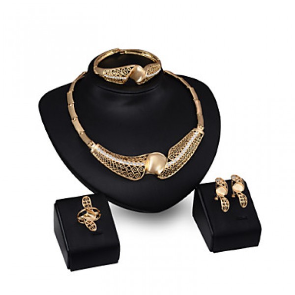 Women Latest Fashion Alloy Rhinestone Imitation Pearl Necklace/Earrings/Bracelets/Rings Sets  