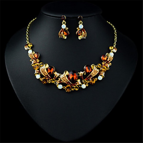 Women Latest Fashion Alloy Rhinestone Imitation Pearl Necklace/Earrings Sets  