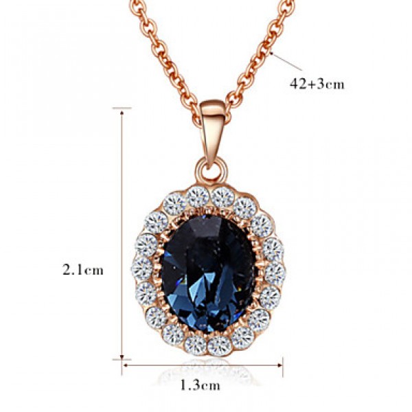 Women's Elegant Cz Diamond Jewelry 18K Rose Gold Pated Blue Sapphire Crystal Pendants Necklaces Earrings Sets  