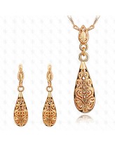 18K gold plated hollow Drop Necklace Earrings Set  