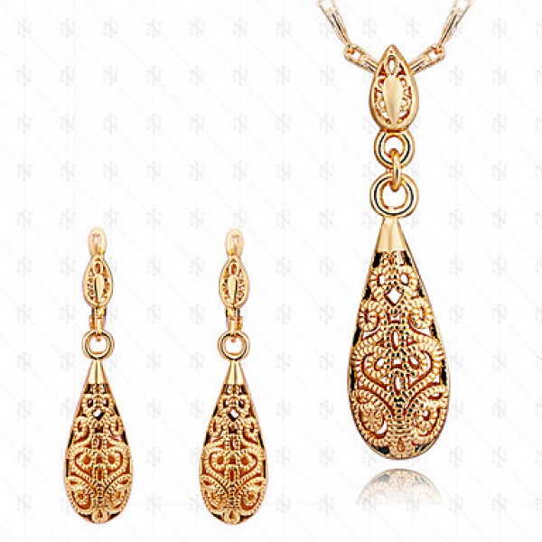 18K gold plated hollow Drop Necklace Earrings Set  