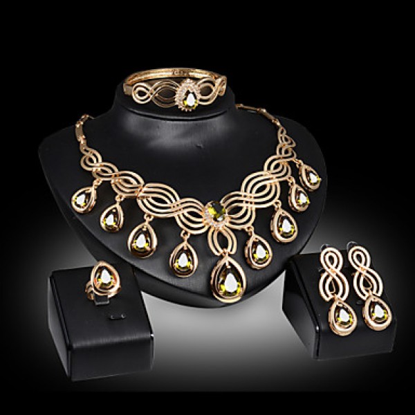 Crystal Jewelry Set Gold Plated Jewelry Set With Crystal Necklace For Bridal Bridal Wedding Party  