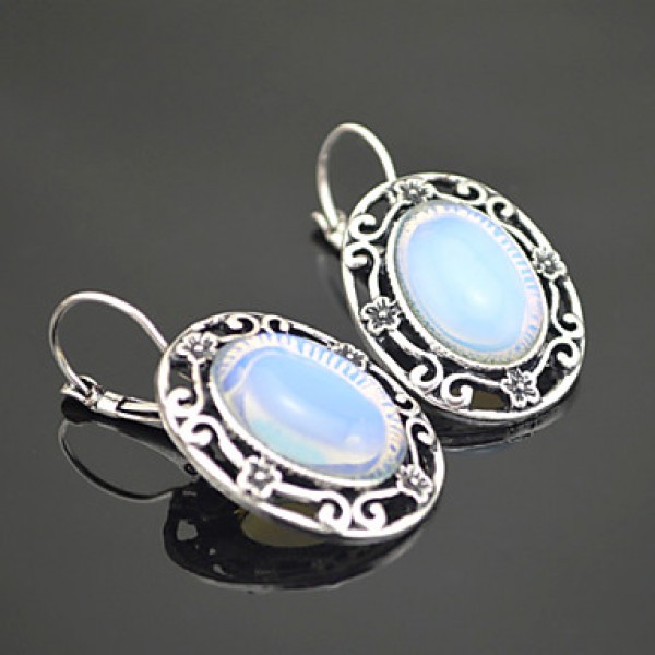 Vintage Antique Silver Natural Opal Transparent Stone Necklace Earring Bracelet Jewelry Set(1Set)  