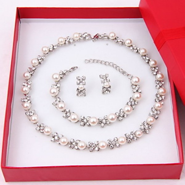 Trendy Moon Style Women Costume Party Sliver Plated Imitation Pearl Jewelry Sets  