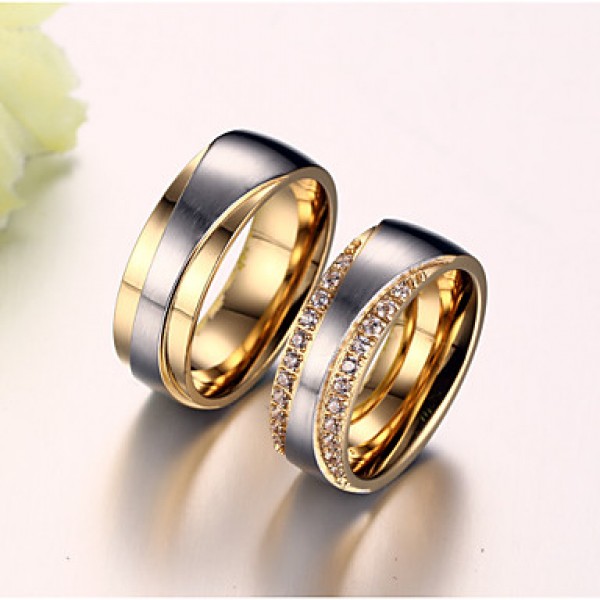 Drill Super Luxury with Zirconium Drill 18 K Gold Titanium Steel Couples Ring