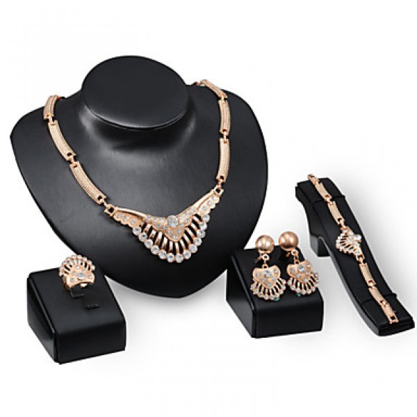 Women Vintage / Party Rose Gold Plated Necklace / Earrings / Bracelet / Ring Sets  