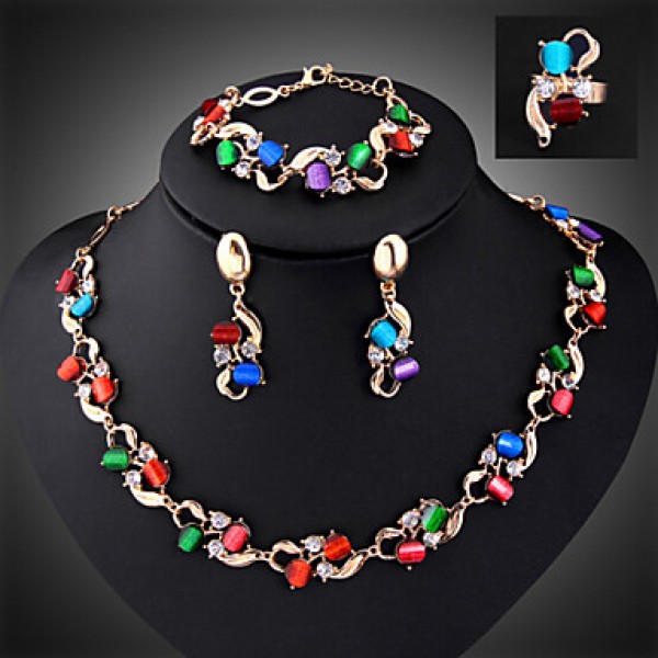 Women Vintage Gold Plated / Alloy / Rhinestone / Resin Necklace / Earrings / Bracelet / Ring Jewelry Sets  