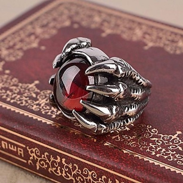 Men's Europe Ruby Devil Talons Titanium Steel Ring