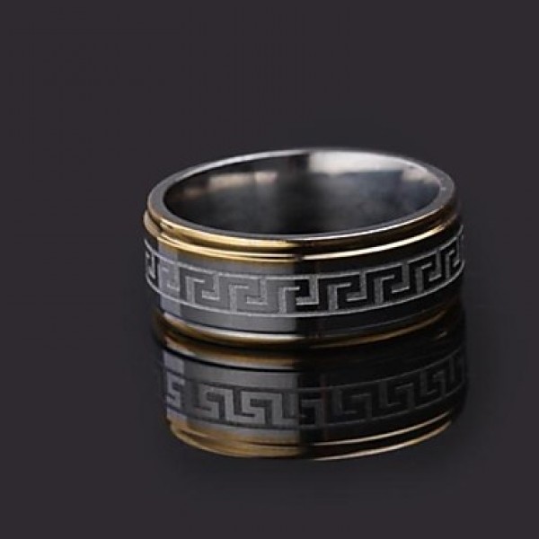  8mm Width Two Tone The Great Wall Pattern Titanium Steel Men's Band Ring