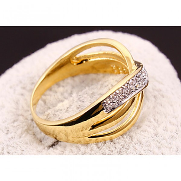 Hollow Design Cubic Zirconia 18K Gold & Platinum Contrast Plated Women Rings Lead Free Copper Ring